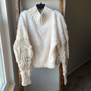Free People Cream Fuzzy / Knit Mock Neck Sweater - Size L